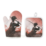 Sunset Japanese Samurai Print Oven Mitt And Pot Holder Set