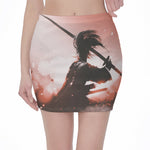 Sunset Japanese Samurai Print Pencil Mini Skirt