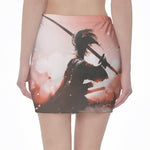 Sunset Japanese Samurai Print Pencil Mini Skirt