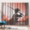 Sunset Japanese Samurai Print Pencil Pleat Curtains