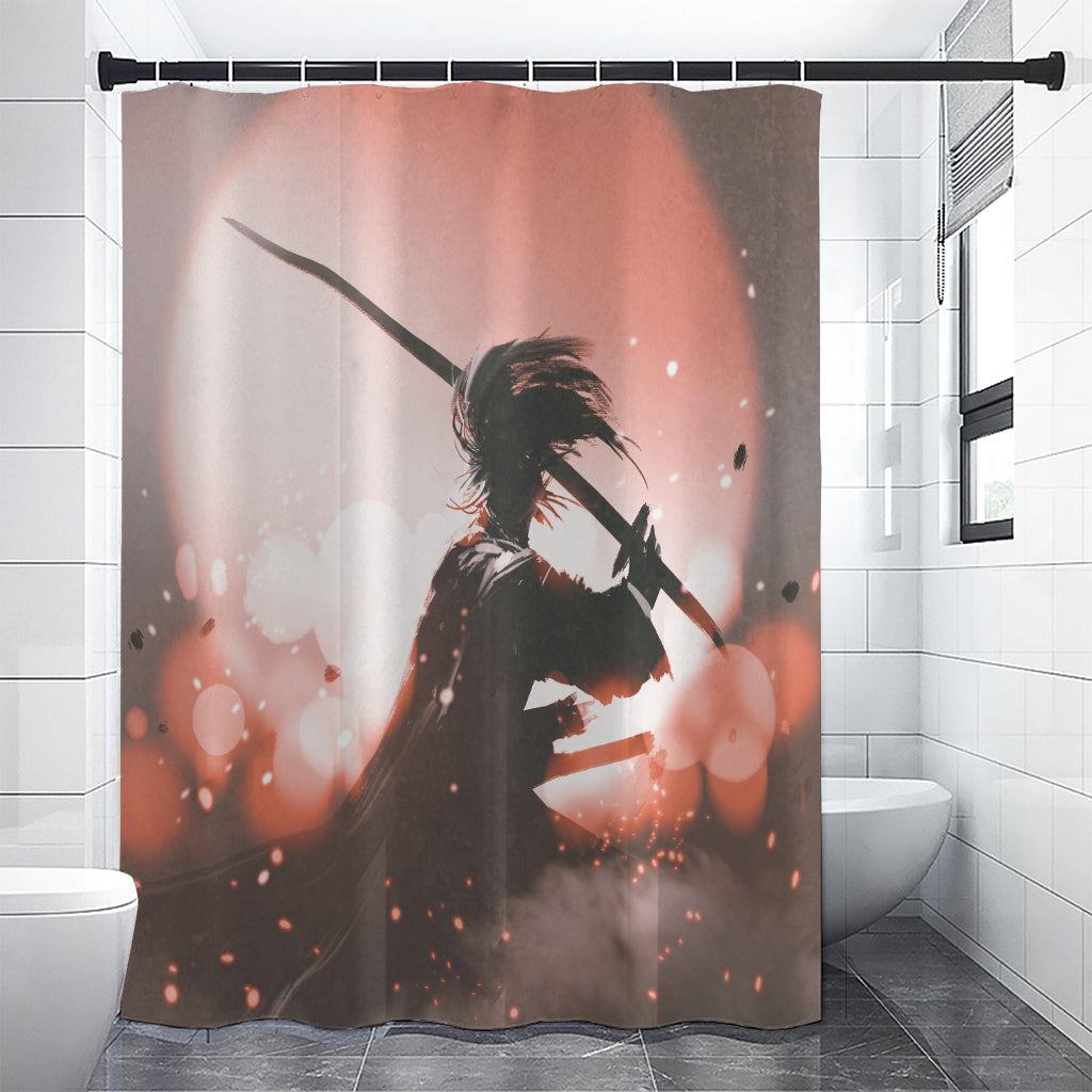 Sunset Japanese Samurai Print Premium Shower Curtain