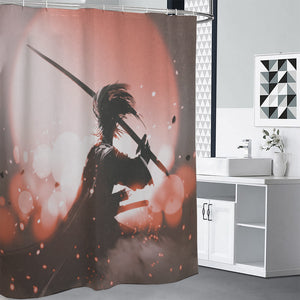 Sunset Japanese Samurai Print Premium Shower Curtain
