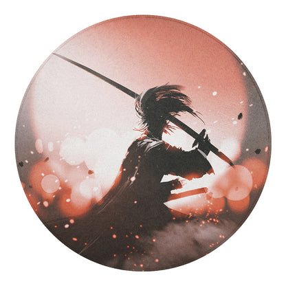 Sunset Japanese Samurai Print Round Blanket