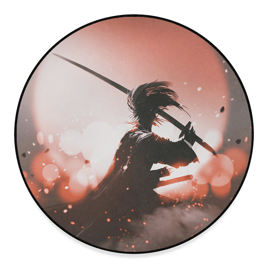 Sunset Japanese Samurai Print Round Floor Mat