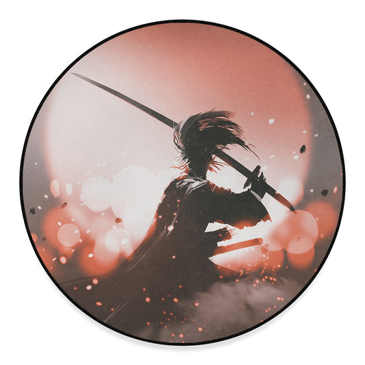 Sunset Japanese Samurai Print Round Floor Mat