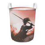 Sunset Japanese Samurai Print Round Laundry Basket