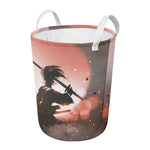 Sunset Japanese Samurai Print Round Laundry Basket