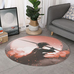 Sunset Japanese Samurai Print Round Rug