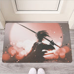 Sunset Japanese Samurai Print Rubber Doormat