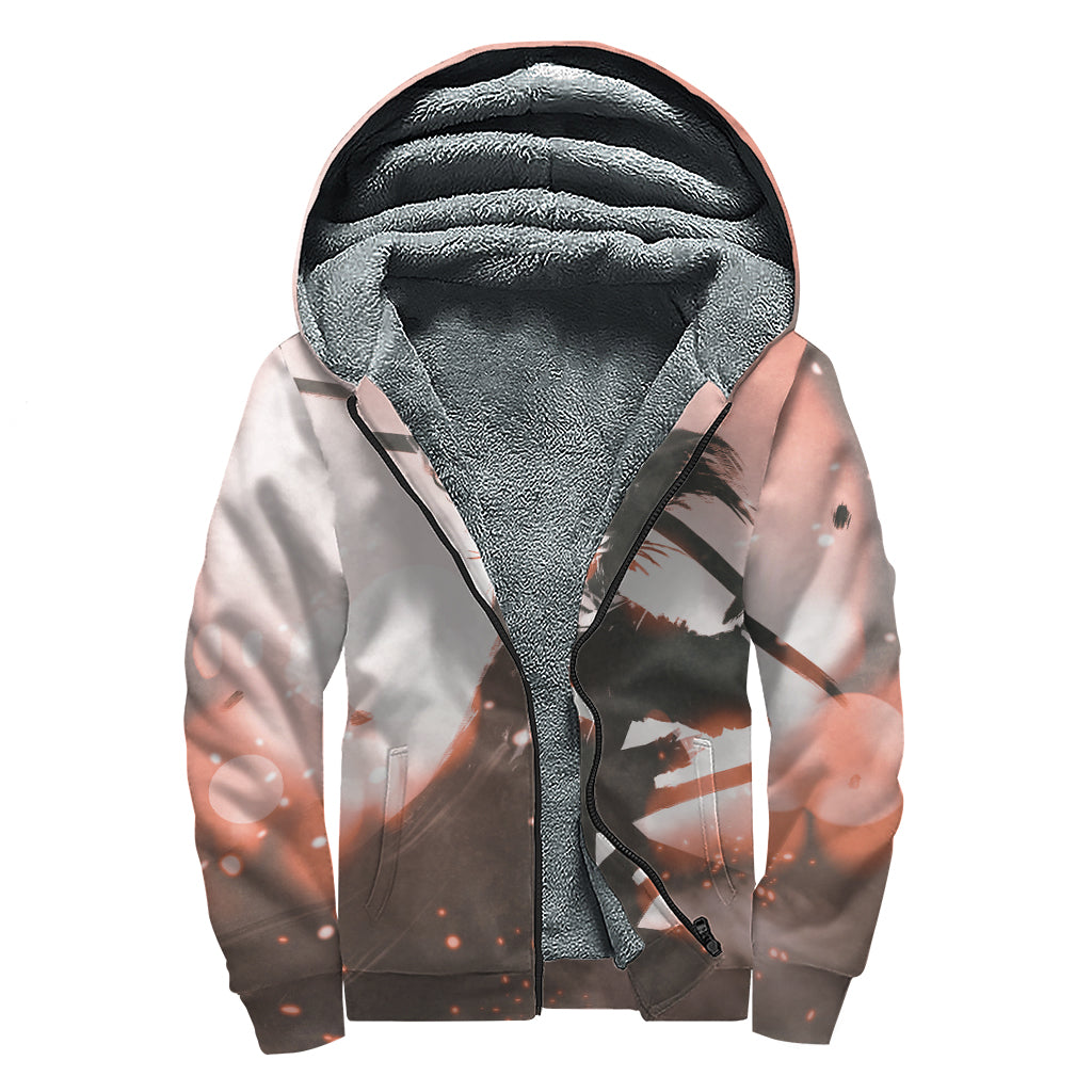 Sunset Japanese Samurai Print Sherpa Lined Zip Up Hoodie
