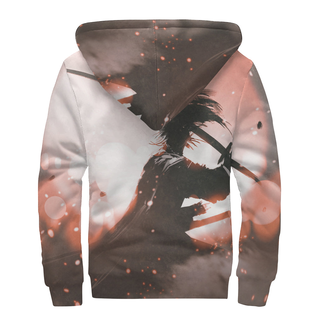 Sunset Japanese Samurai Print Sherpa Lined Zip Up Hoodie