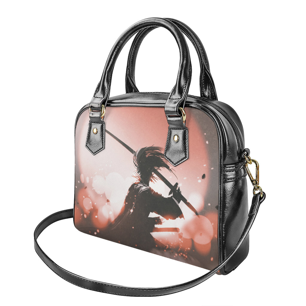 Sunset Japanese Samurai Print Shoulder Handbag