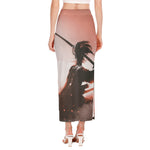 Sunset Japanese Samurai Print Side Slit Maxi Skirt