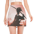 Sunset Japanese Samurai Print Side Slit Mini Skirt