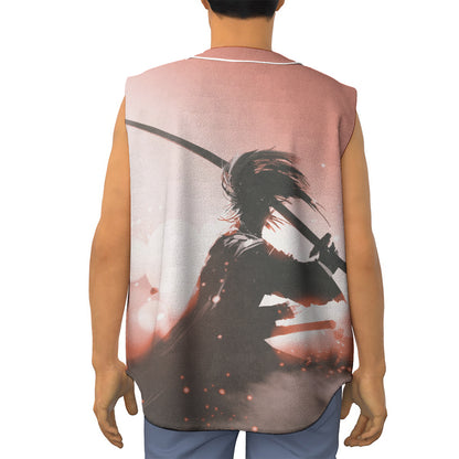 Sunset Japanese Samurai Print Sleeveless Baseball Jersey