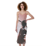 Sunset Japanese Samurai Print Slim Fit Midi Cami Dress