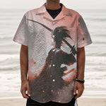 Sunset Japanese Samurai Print Textured Short Sleeve Shirt
