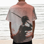 Sunset Japanese Samurai Print Textured Short Sleeve Shirt