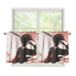 Sunset Japanese Samurai Print Tier Curtains