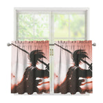 Sunset Japanese Samurai Print Tier Curtains