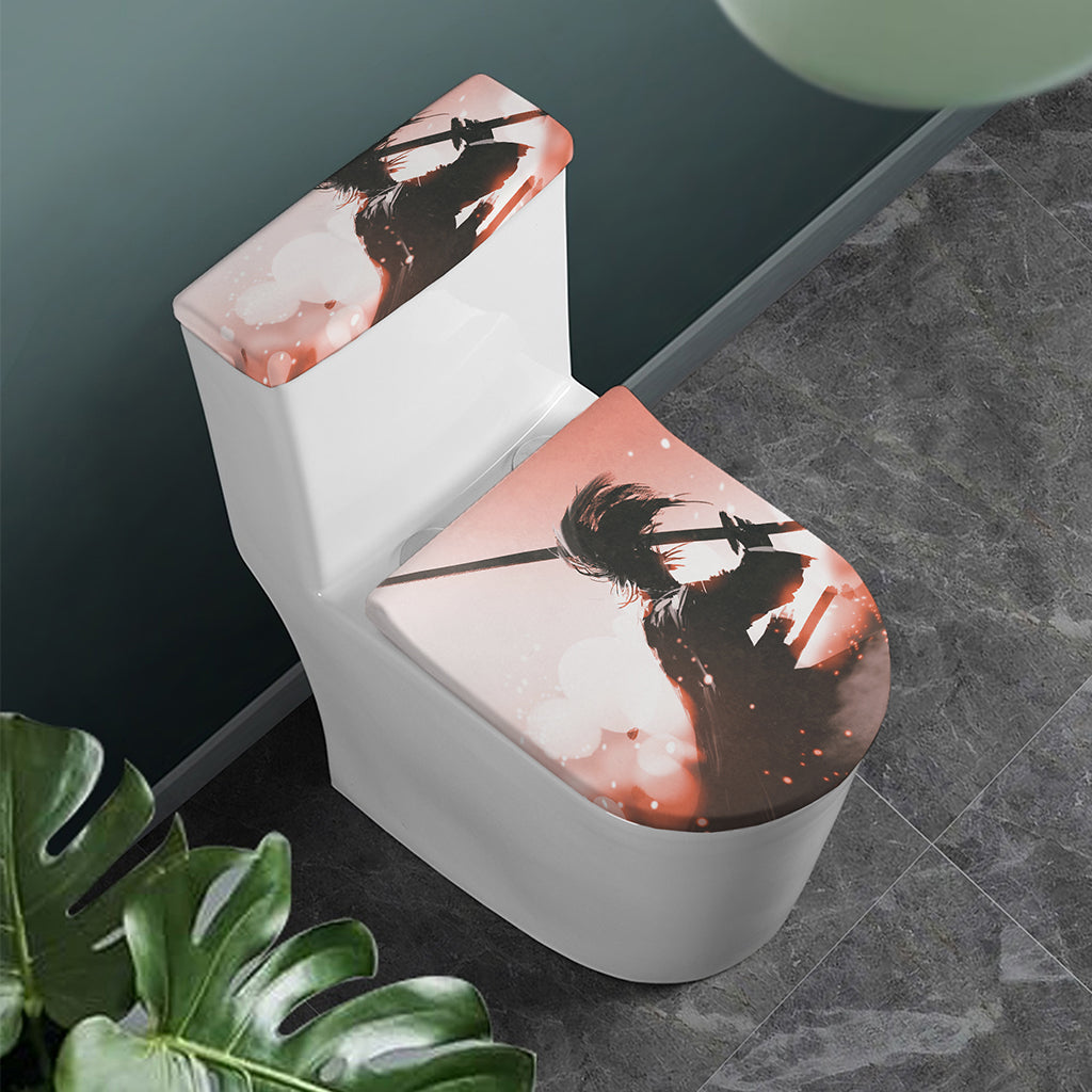 Sunset Japanese Samurai Print Toilet Lid And Tank Cover Set