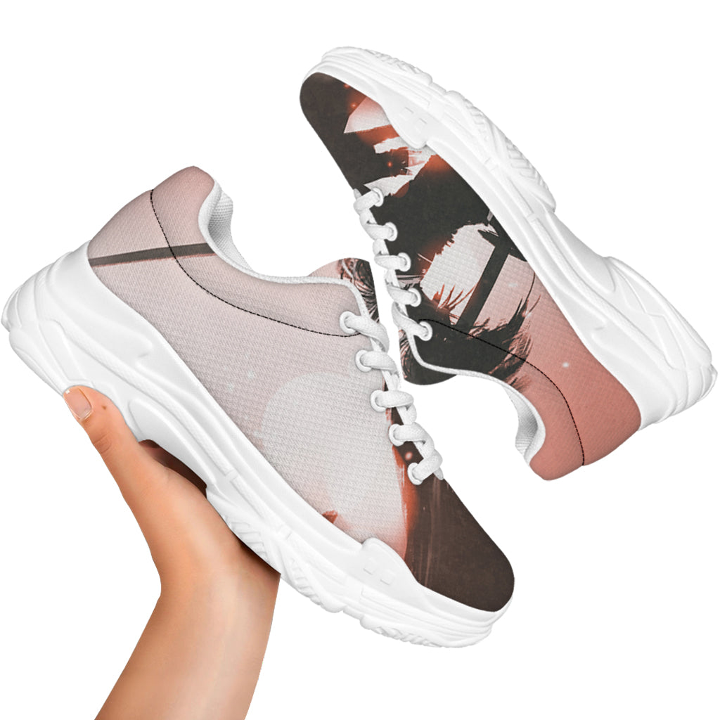 Sunset Japanese Samurai Print White Chunky Shoes