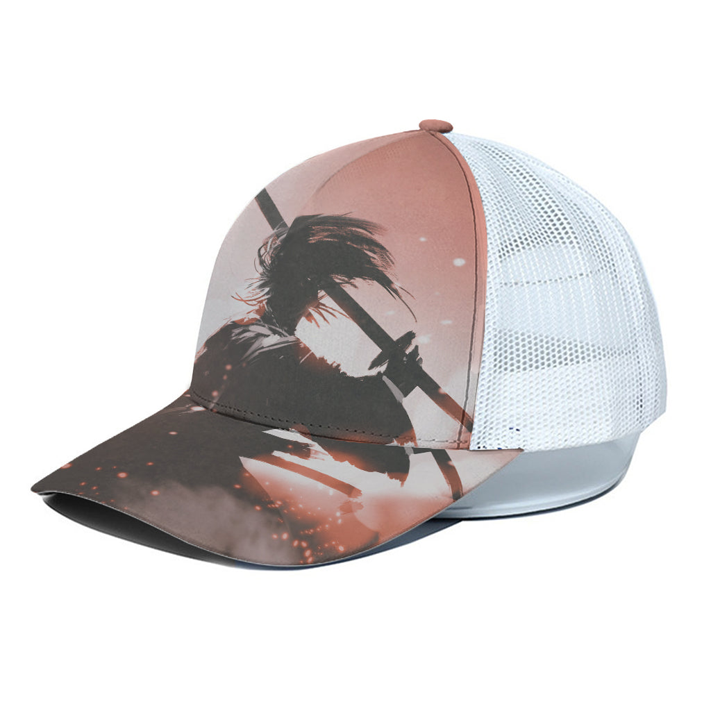 Sunset Japanese Samurai Print White Mesh Trucker Cap
