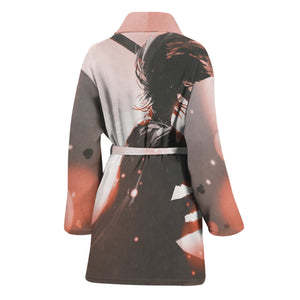 Sunset Japanese Samurai Print Women's Bathrobe