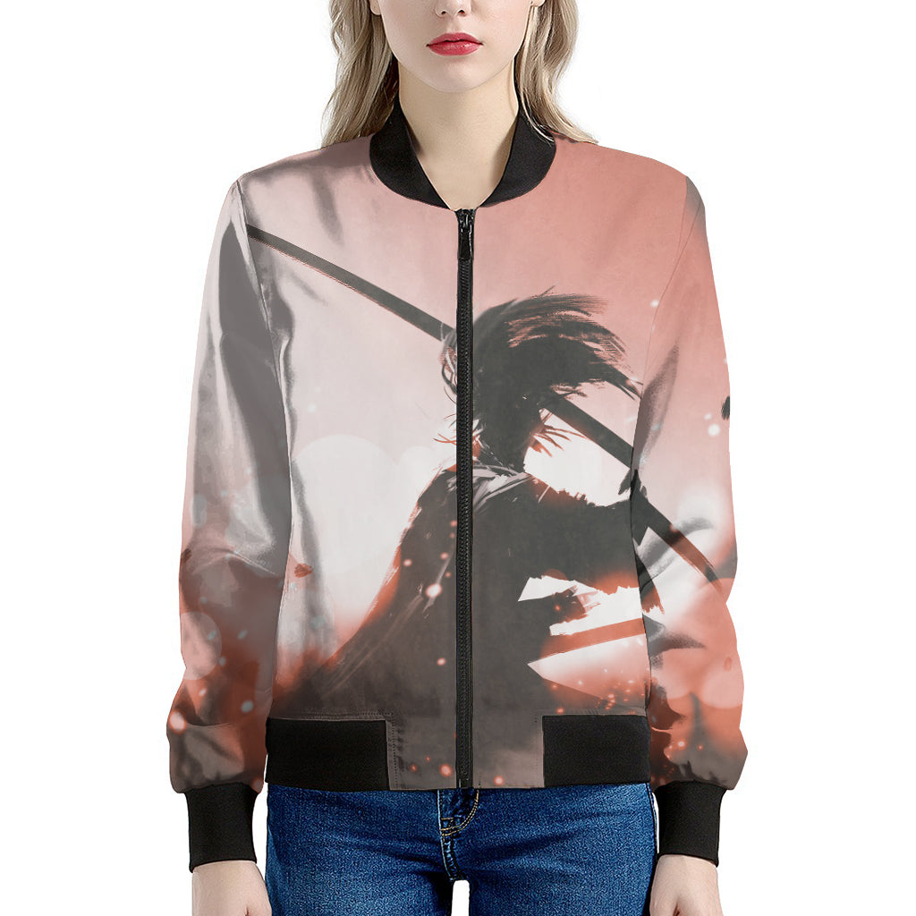 Sunset Japanese Samurai Print Women's Bomber Jacket