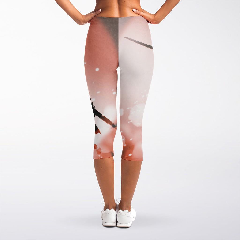 Sunset Japanese Samurai Print Women's Capri Leggings