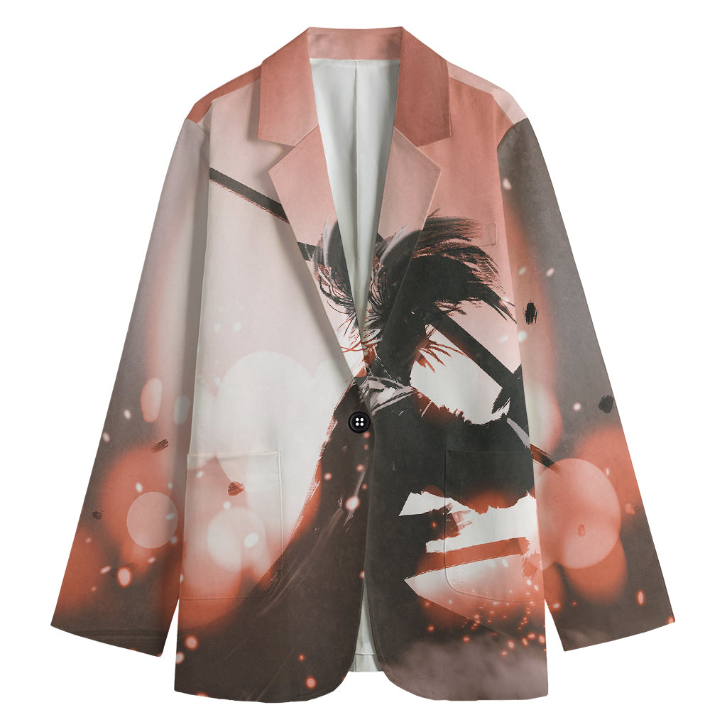 Sunset Japanese Samurai Print Women's Cotton Blazer