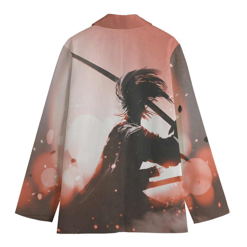 Sunset Japanese Samurai Print Women's Cotton Blazer