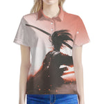 Sunset Japanese Samurai Print Women's Polo Shirt