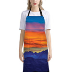 Sunset Mountain Print Bib Apron With Pocket