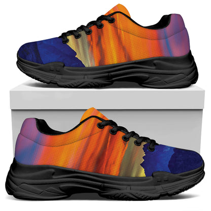 Sunset Mountain Print Black Chunky Shoes