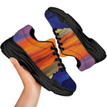 Sunset Mountain Print Black Chunky Shoes