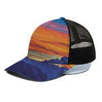 Sunset Mountain Print Black Mesh Trucker Cap