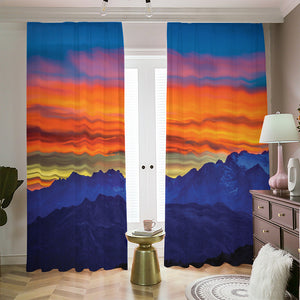 Sunset Mountain Print Blackout Pencil Pleat Curtains