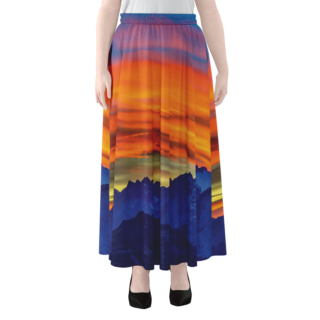 Sunset Mountain Print Chiffon Maxi Skirt