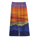 Sunset Mountain Print Cotton Front Slit Maxi Skirt