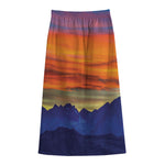 Sunset Mountain Print Cotton Front Slit Maxi Skirt