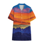 Sunset Mountain Print Cotton Hawaiian Shirt