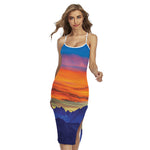 Sunset Mountain Print Cross Back Cami Dress
