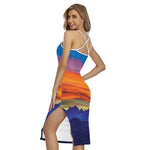 Sunset Mountain Print Cross Back Cami Dress