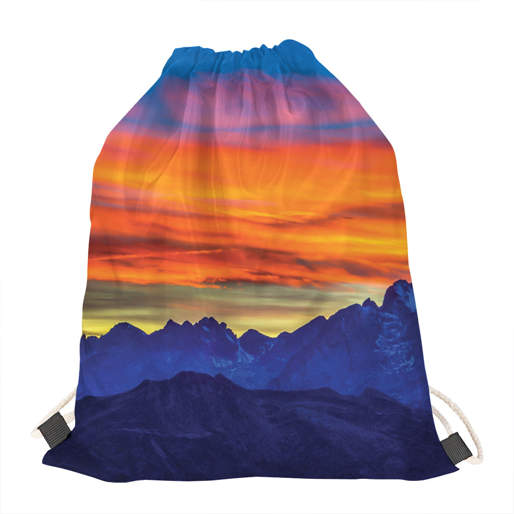 Sunset Mountain Print Drawstring Bag