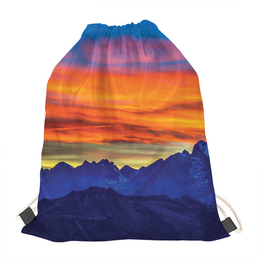 Sunset Mountain Print Drawstring Bag