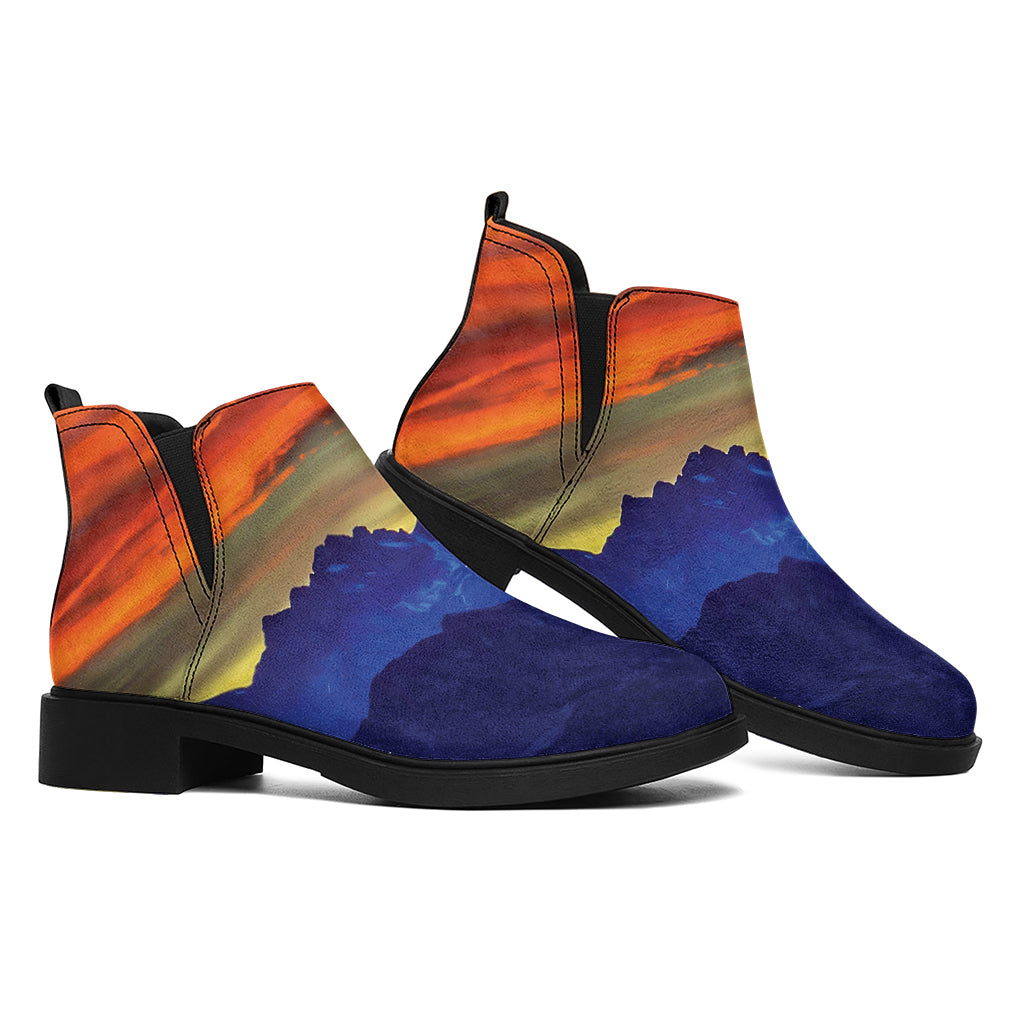 Sunset Mountain Print Flat Ankle Boots