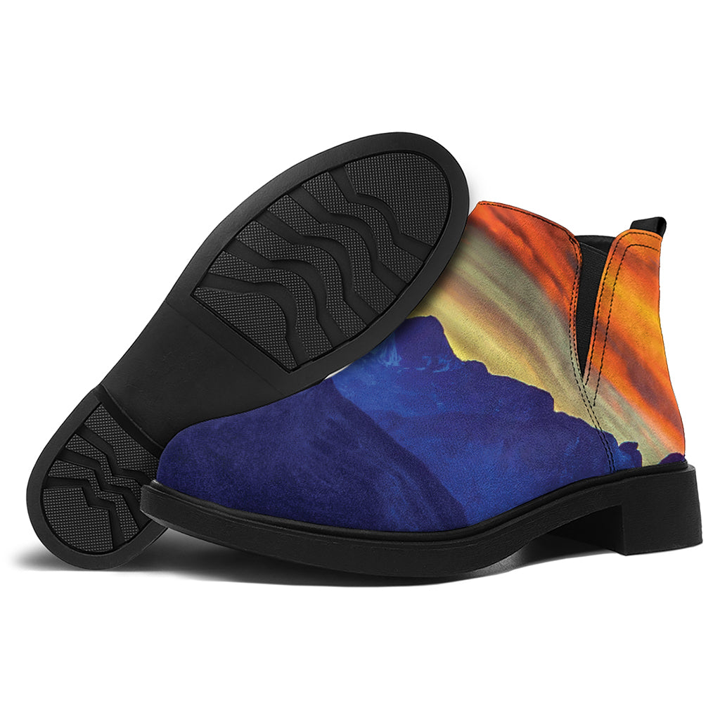 Sunset Mountain Print Flat Ankle Boots