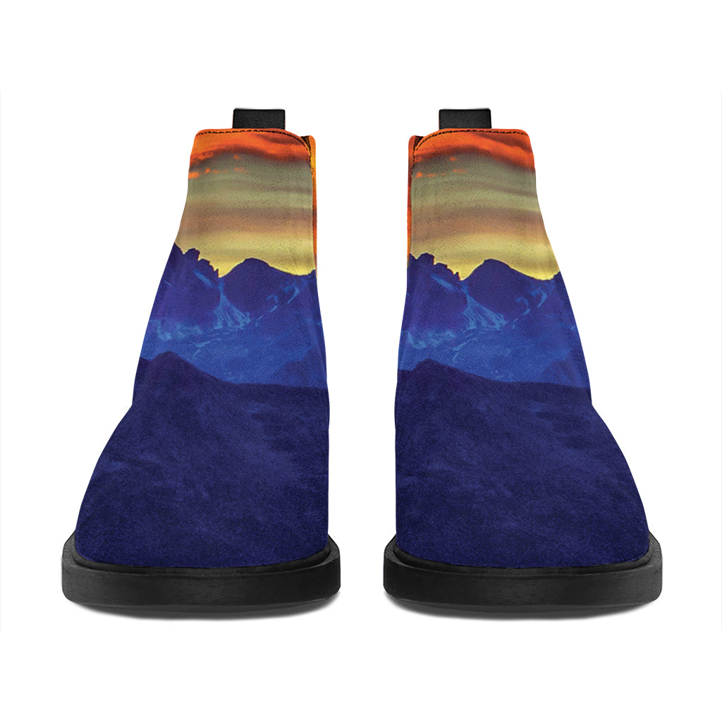 Sunset Mountain Print Flat Ankle Boots