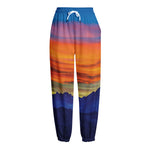 Sunset Mountain Print Fleece Lined Knit Pants